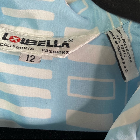 Vintage Pastel Blue & White Short Sleeve Button Up Top Med - Picture 5 of 5